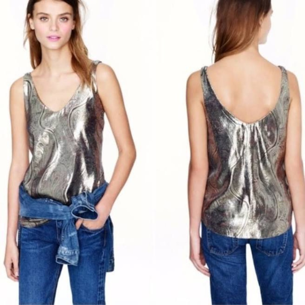 J.Crew Gold Metallic Paisley Tank